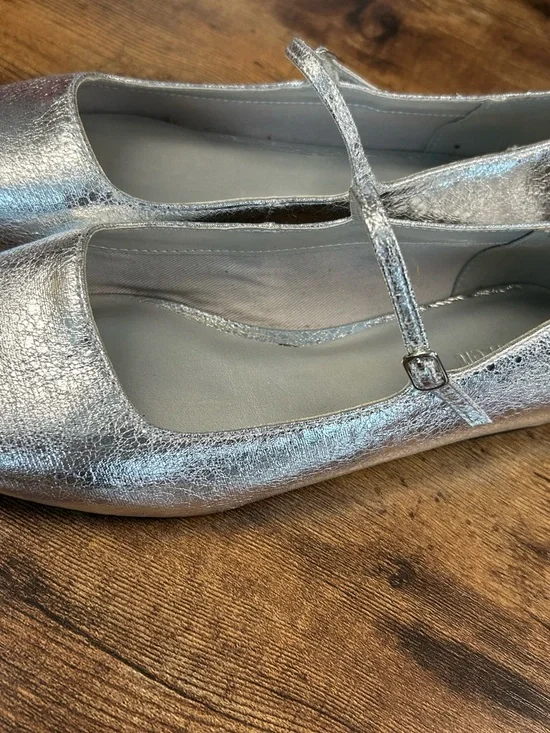 Open Edit Metallic Silver Mary Jane Flats with Cushioned Insole - Picture 2 of 6